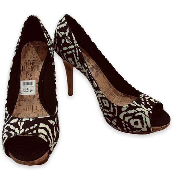 Christian siriano shoes heels 4.5” cork heels cork insole fabric uppers suze 8.5 - Picture 3 of 6